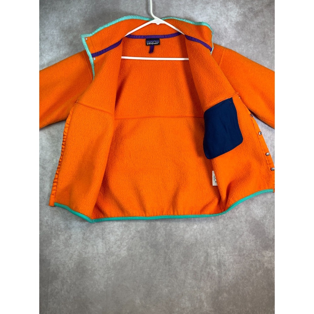 VTG 80s Patagonia Synchilla Snap T Fleece Jacket Mens Medium Orange Hiking USA - Picture 3 of 13
